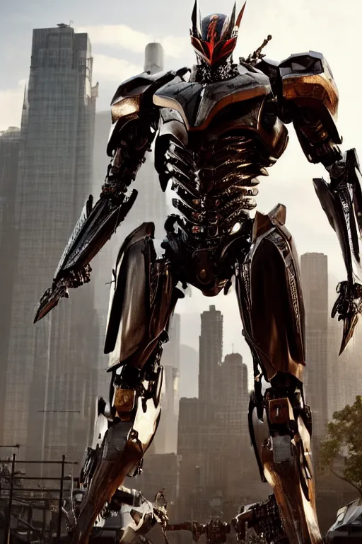 Image similar to cinematic still in westworld and pacific rim movie and ps 5 game kamen rider, intricate ornate humanoid mecha warrior,