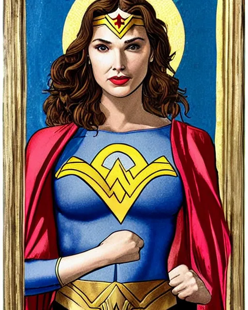 Image similar to Wonderwoman Gal Gadot, as the Madonna by Botticelli