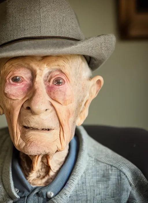 Image similar to dslr photo portrait still of 1 0 2 year old age 1 0 2 deforest kelley duncan at age 1 0 2!!!, 8 5 mm f 1. 8