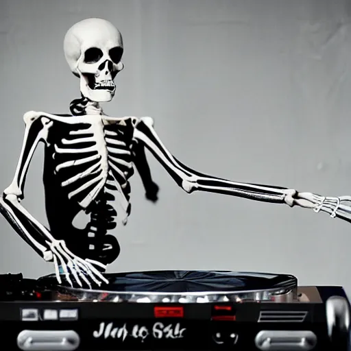 Image similar to a skeleton on the dj decks