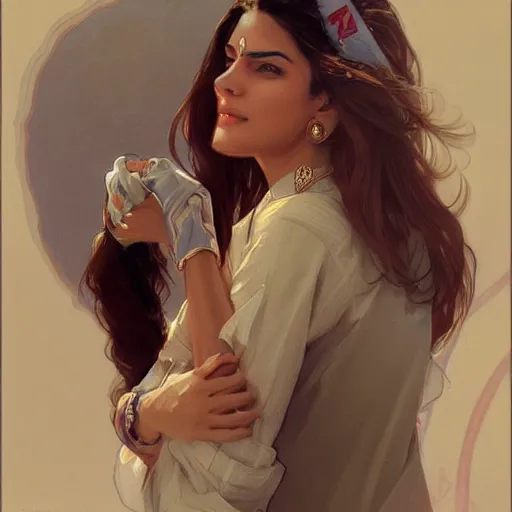 Image similar to Anxious good looking pale young Indian doctors wearing American clothes at the airport, portrait, elegant, intricate, digital painting, artstation, concept art, smooth, sharp focus, illustration, art by artgerm and greg rutkowski and alphonse mucha