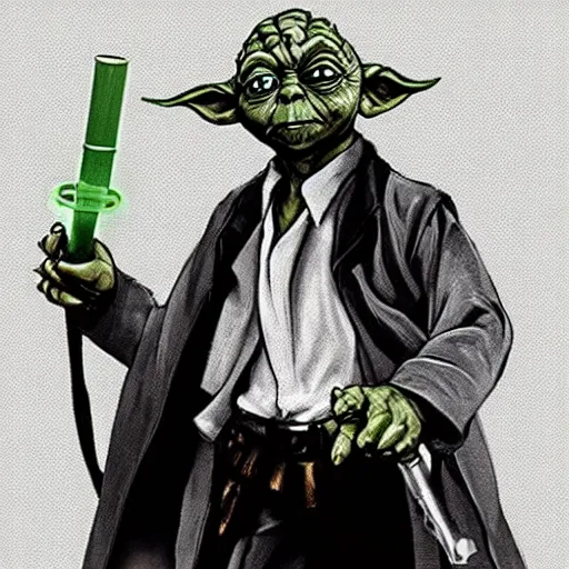 Prompt: yoda as the main protagonist in the film reservoir dogs