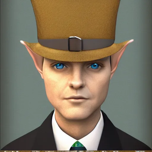 Prompt: an elf in a suit, gatsby hat, detailed portrain, hd, 4 k