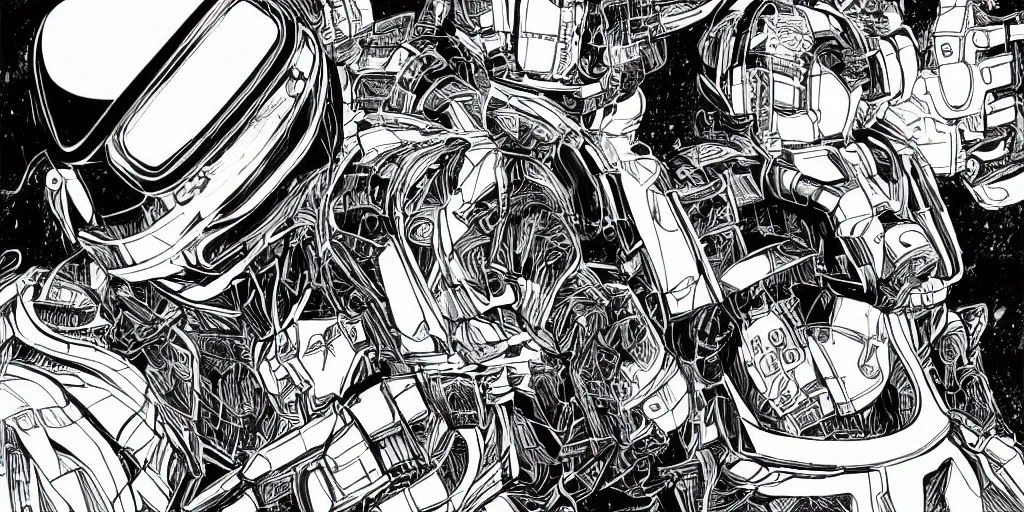 Image similar to detailed manga artwork of 2 Daft Punk robot rock using Apple notebook Macbook at an underground warehouse rave in Ibiza, playing techno house music, thousands of beautiful girls in bikini dancing, in the style of manga illustration, wires, speakers, trending on artstation