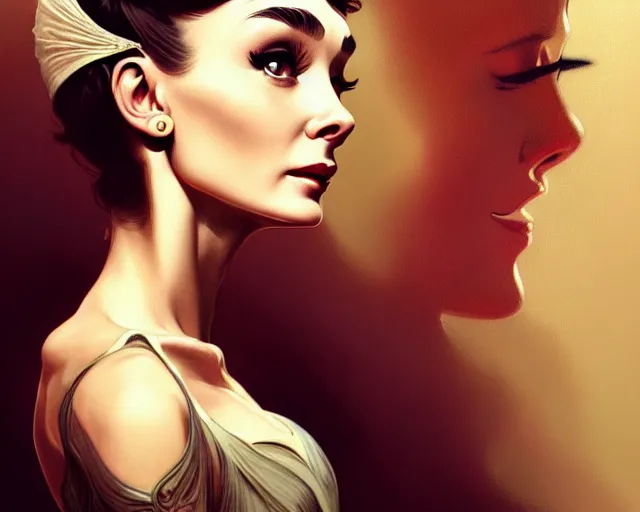 Image similar to photography of audrey hepburn, deep focus,, intricate, elegant, highly detailed, digital painting, artstation, concept art, matte, sharp focus, illustration, art by artgerm and greg rutkowski and alphonse mucha