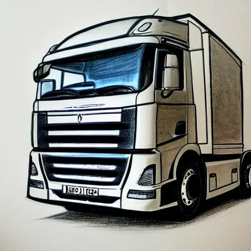 Image similar to an awesome drawing with camion by peter klasen