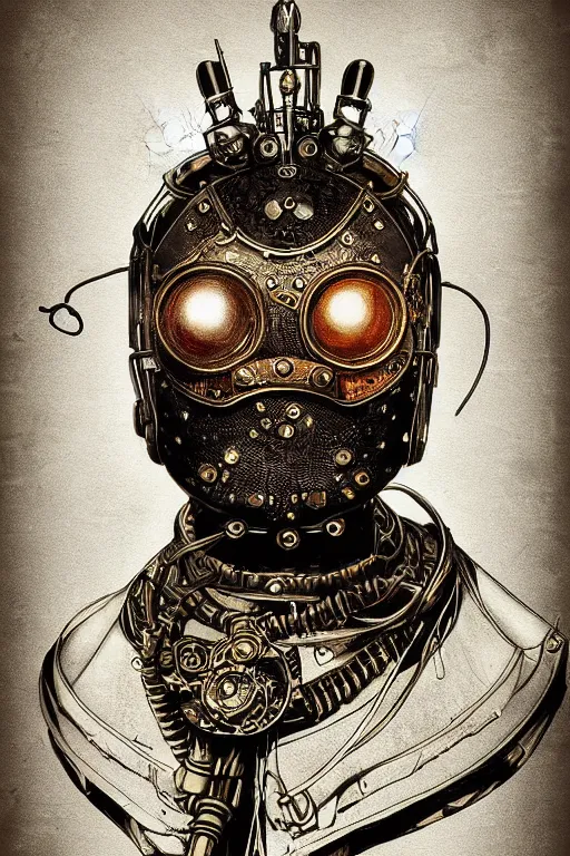 Image similar to steampunk helmet fantasy art mask robot ninja stylized digital illustration sharp focus, elegant intricate digital painting artstation concept art global illumination ray tracing advanced technology chaykin howard and campionpascale and cooke darwyn and davis jack