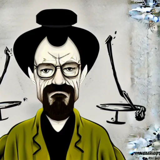 Prompt: walter white in the style of Tim Burton