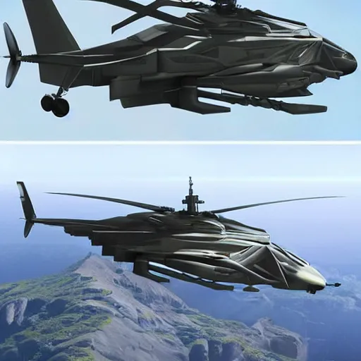 Prompt: futuristic military helicopter concept art