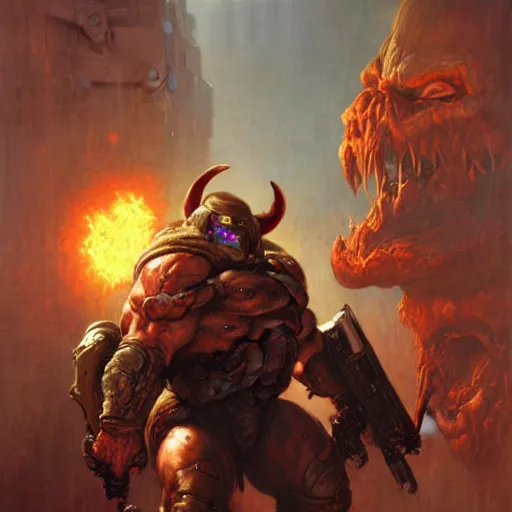 Prompt: Danny DeVito Doom Slayer, rip and tear until it is done, by gaston bussiere, craig mullins, Simon Bisley