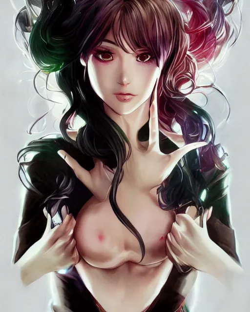 Image similar to artgerm anime illustration of a woman entranced, portrait, bewitched, mesmerized, hypnotized, highly detailed, dramatic lighting, cinematic composition, concept art, sharp focus, colorful, photorealistic