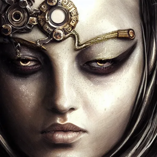 Image similar to Very very very very highly detailed epic photo of face with venetian mask, intricate, dystopian, sci-fi, extremely detailed, digital painting, artstation, concept art, smooth, sharp focus, illustration, intimidating lighting, incredible art by Artgerm and Anton Pieck