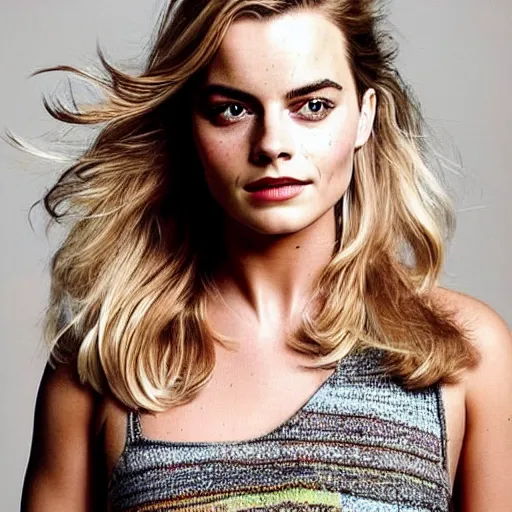 Prompt: a! woman who is a!! genetic combination of margot robbie and emma watson face and upper - body focus, detailed eyes