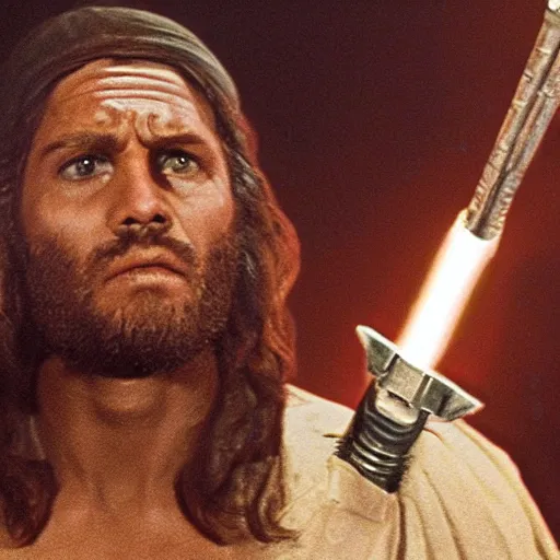 Image similar to a film still of abel ( from the bible ) in star wars 1 9 7 7, realistic, photorealistic