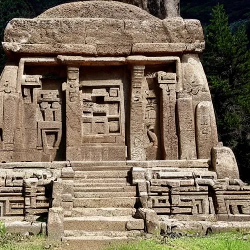 Prompt: an ancient temple, with mysterious symbols carved into the stone, scary, grotesque