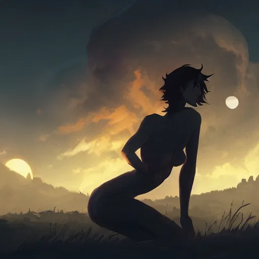 Image similar to a werewolf turning back into a human as the full moon dips behind clouds, ancient graveyard, ambient lighting, 4 k, frank frazetta, lois van baarle, ilya kuvshinov, rossdraws, erol otus, artstation