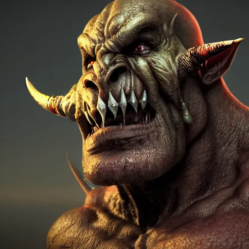 Image similar to full shot orc character by diablo, lord of the rings, final fantasy, warcraft, diablo, dark fantasy, moody, highly detailed, centered, artstation, smooth, sharp focus, octane render, maya render