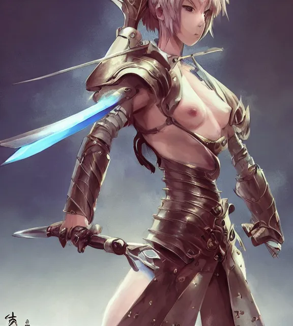 Prompt: a female cat warrior wearing armor holding one single sword, anthropomorphic. One ear is nicked. By Makoto Shinkai, Stanley Artgerm Lau, WLOP, Rossdraws, James Jean, Andrei Riabovitchev, Marc Simonetti, krenz cushart, Sakimichan, trending on ArtStation, digital art.