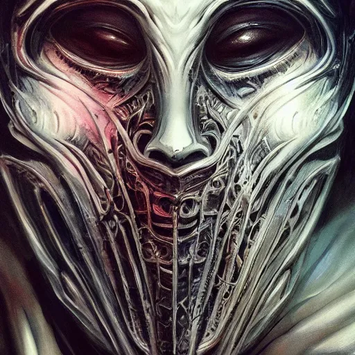 Image similar to Very very very very highly detailed epic photo of face with scarry horror venetian mask, intricate, dystopian, sci-fi, extremely detailed, digital painting, artstation, concept art, smooth, sharp focus, illustration, intimidating lighting, incredible art by Artgerm and Vincent di Fate