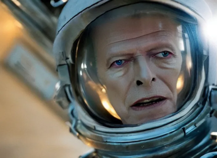 Image similar to film still of David Bowie as Cooper in Interstellar, 4k