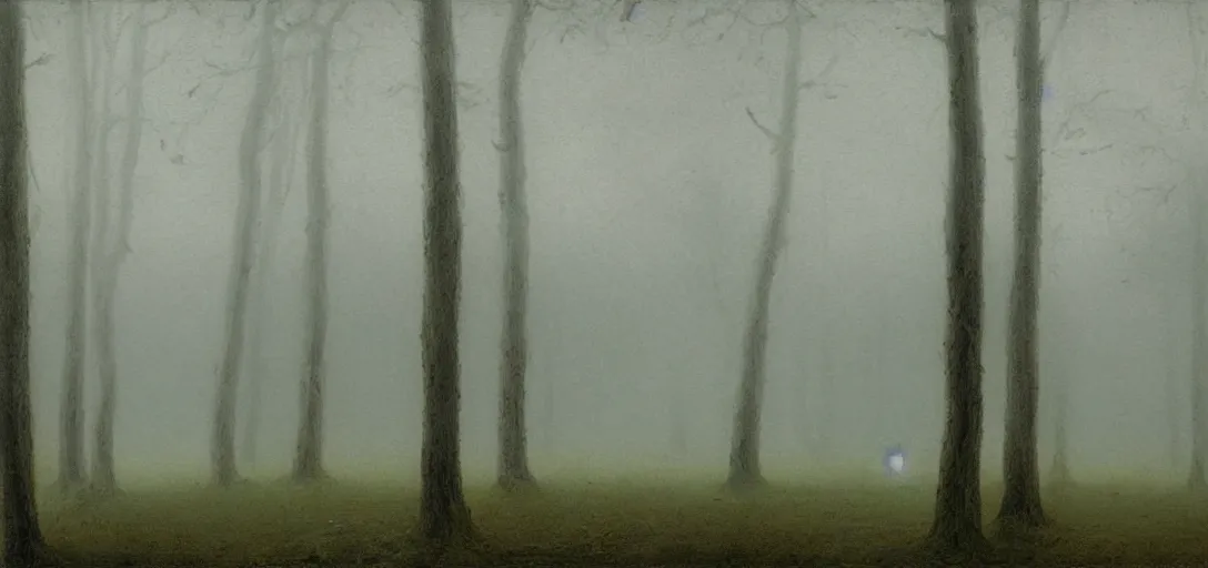 Prompt: foggy pinewood , early in the morning, painting by Caspar David Friedrich