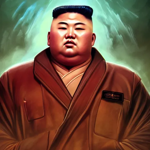 Image similar to portrait of kim - jong un as buddha, league of legends amazing splashscreen artwork, gears of war, splash art, natural light, elegant, photorealistic facial features, intricate, fantasy, detailed face, atmospheric lighting, anamorphic lens flare, cinematic lighting, league of legends splash art, hd wallpaper, ultra high details by greg rutkowski