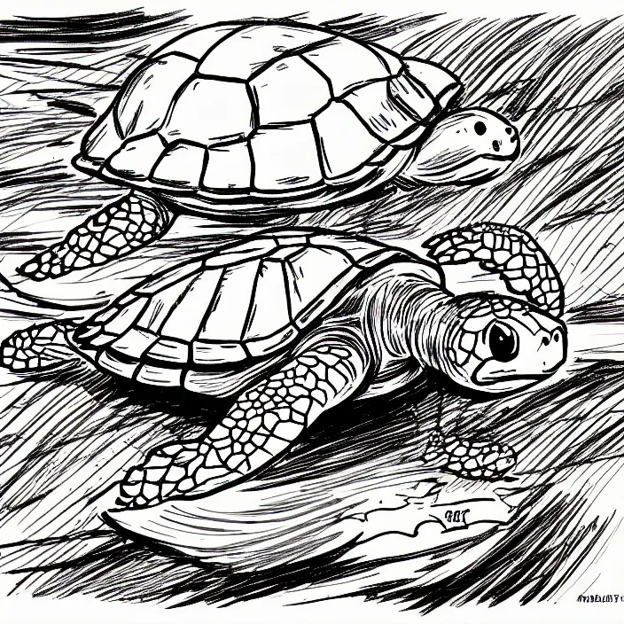 Image similar to a still frame from comic strip of a turtle running away 1 9 5 0, herluf bidstrup, new yorker illustration, monochrome contrast bw, lineart, manga, simplified