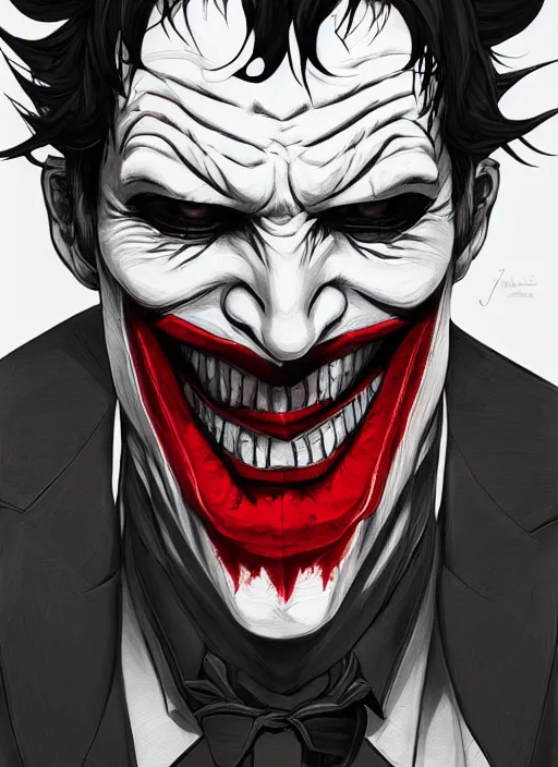 Image similar to portrait of joker from persona, an ultrafine detailed illustration by james jean, intricate linework, bright colors, final fantasy, behance contest winner, vanitas, angular, altermodern, unreal engine 5 highly rendered, global illumination, radiant light, detailed and intricate environment