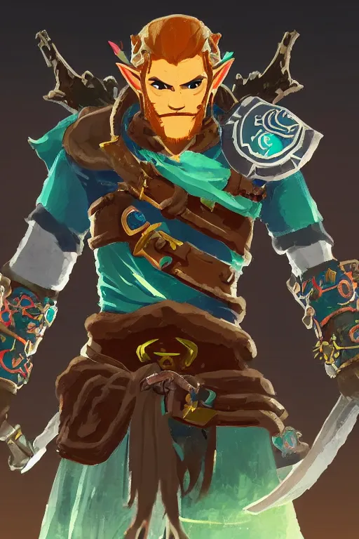 Image similar to an in game portrait of ganondorf from the legend of zelda breath of the wild, breath of the wild art style.