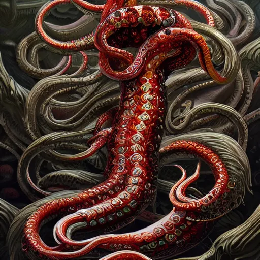 Image similar to horrifying tentacle monster, maximalist, high detail, 8k, ornate, dark fantasy, realistic, masterpiece, Trending on art station, complex, WLOP