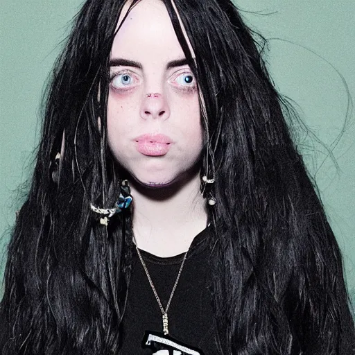 Image similar to billie eilish with elephant's trunk in her face