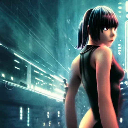 Image similar to an anime cute girl in blade runner 2047