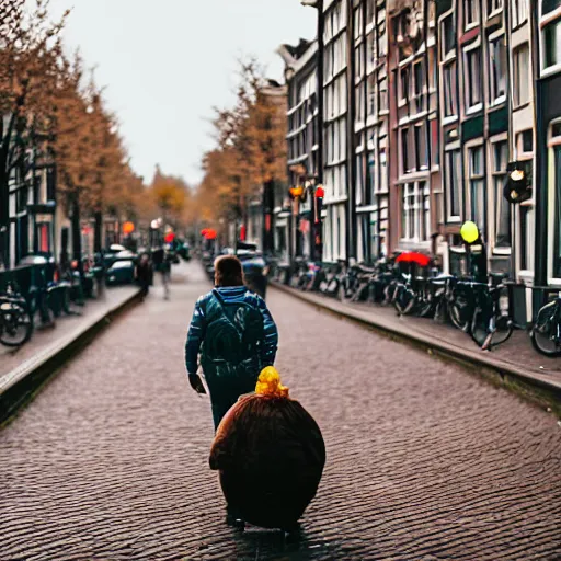 Prompt: super mario roaming the streets of amsterdam, photo, wide lens, real life, bokeh