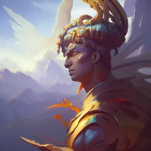 Prompt: peter mohrbacher painting of eistibus archangel, long shot, asymmetrical, profile picture, organic painting, sunny day, matte painting, bold shapes, hard edges, street art, trending on artstation, by huang guangjian and sachin teng