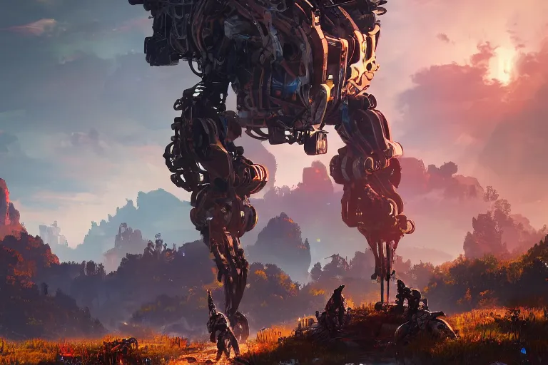 Image similar to stalker machine mecanical creature robot of horizon forbidden west horizon zero dawn bioluminiscence global illumination ray tracing hdr fanart arstation by ian pesty and alena aenami artworks in 4 k