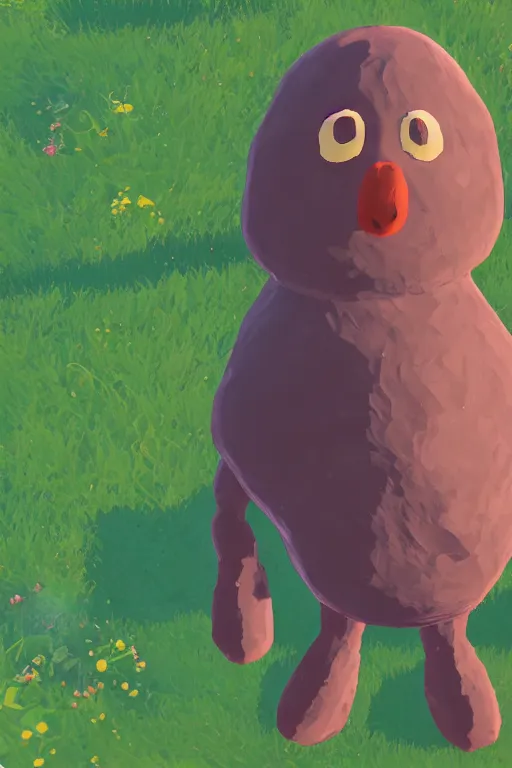 Image similar to an in game portrait of diglett from the legend of zelda breath of the wild, breath of the wild art style.