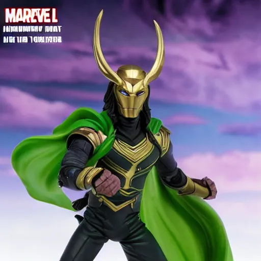 Image similar to Marvel Fighting Armor Loki Figure, highly detailed, studio lighting