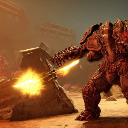 Image similar to sturdy armored monster from doom eternal