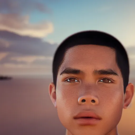 Prompt: a hawaiian filipino portuguese boy with dark brown hair and brown eyes, photorealistic imagery, self - portrait, 4 k, 8 k