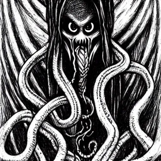 Image similar to a scary drawing of cthulhu by junji ito, horror, madness