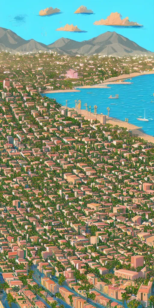 Prompt: the city of santa barbara, digital art, very cute, very beautiful, highly detailed, trending on artstation.