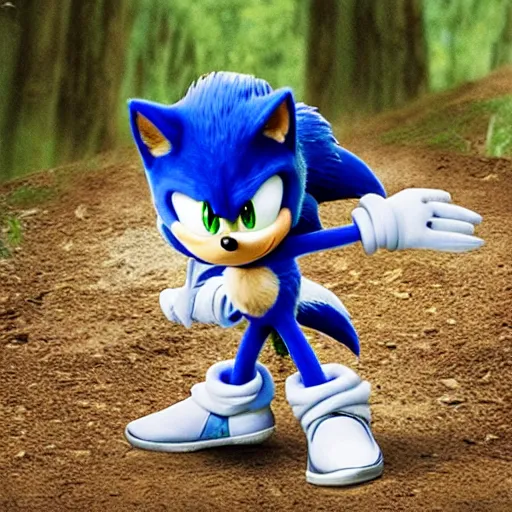 Image similar to a trail camera footage of sonic the hedgehog