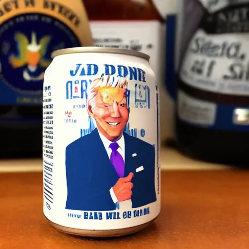 Prompt: biden on mini soda can, kitchen