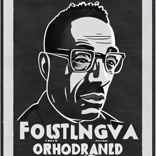 Image similar to Gustavo Fring depicted in an old style propaganda poster