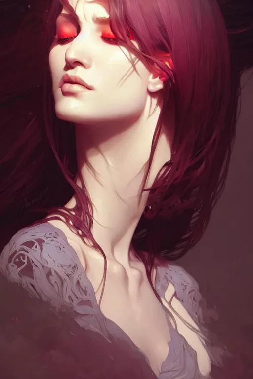 Image similar to a beautiful necromancer woman, fantasy, portrait, sharp focus, intricate, elegant, digital painting, artstation, matte, highly detailed, concept art, illustration, ambient lighting, art by ilya kuvshinov, artgerm, Alphonse mucha, and Greg Rutkowski
