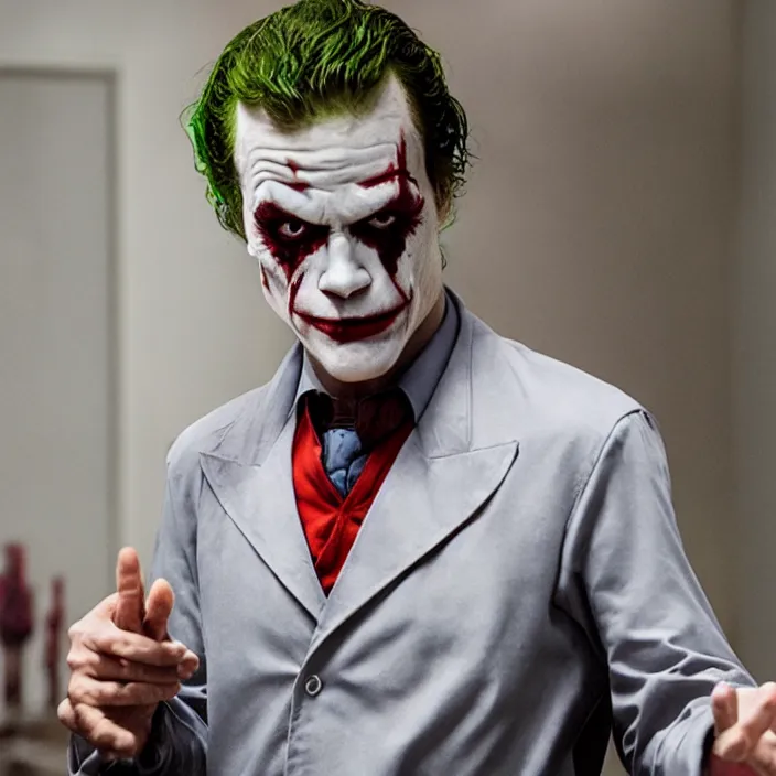 Image similar to dexter morgan as the joker, 8 k, movie still