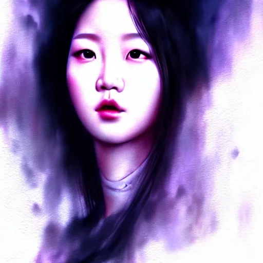 Image similar to roseanne park of blackpink, hyperrealistic portrait, bladerunner street, by karol bak and agnes cecile, fantasy art, photo realistic, dynamic lighting, artstation, poster, volumetric lighting, very detailed face, intricate complexity, rule of thirds, 8 k, award winning