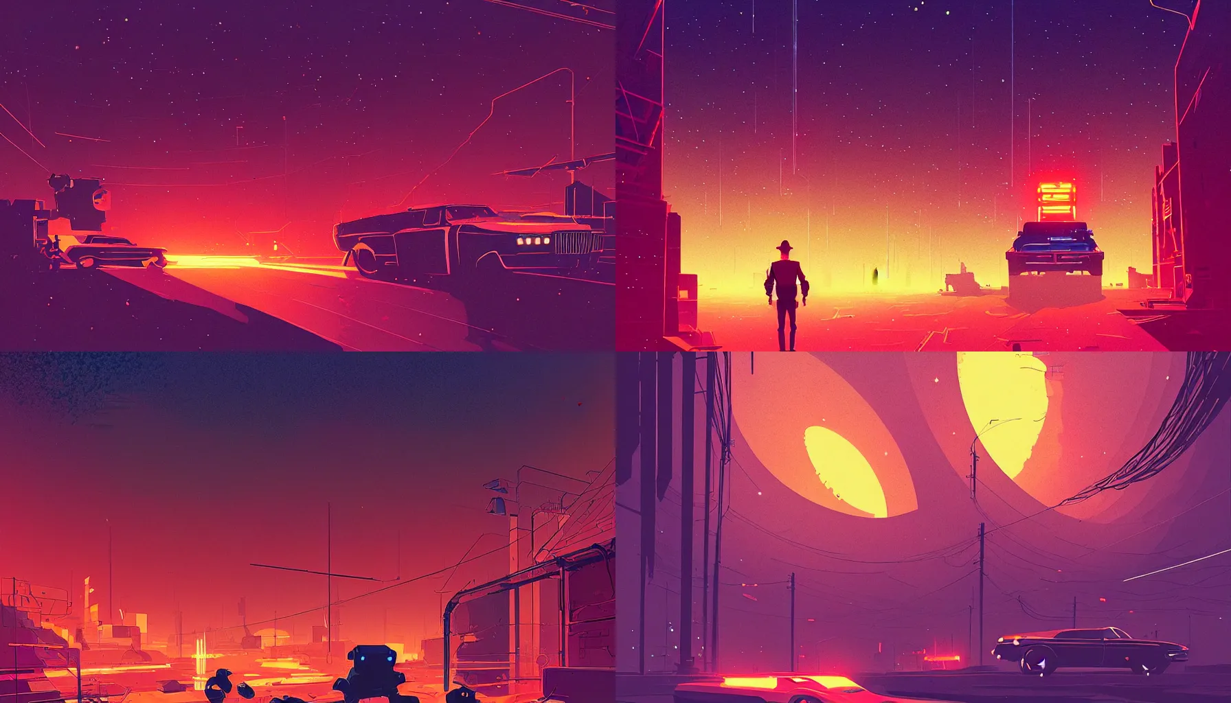 Prompt: c - beams glitter in the dark near the tannhauser gate by james gilleard, masterpiece, illustration, detailed, atmospheric, cinematic