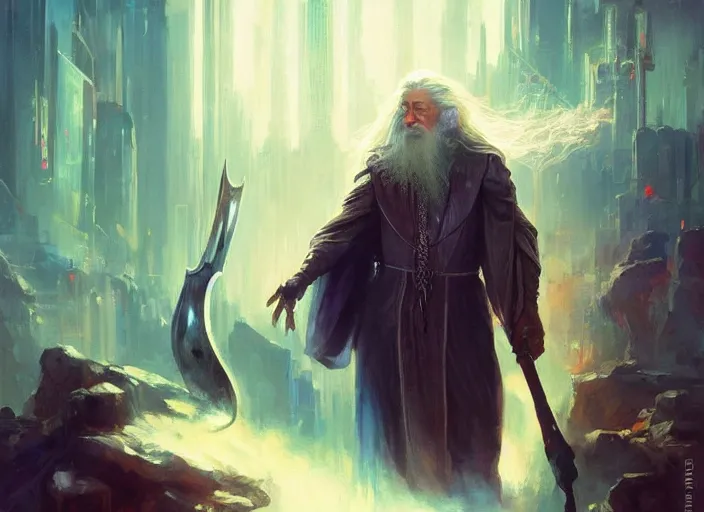 Image similar to cyberpunk gandalf by vladimir volegov and alexander averin and delphin enjolras and daniel f. gerhartz