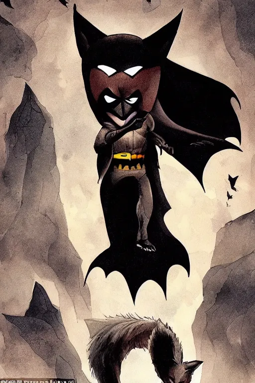 Image similar to Batman, but instead of bats he is based on foxes, wears a fox-themed outfit, movie still